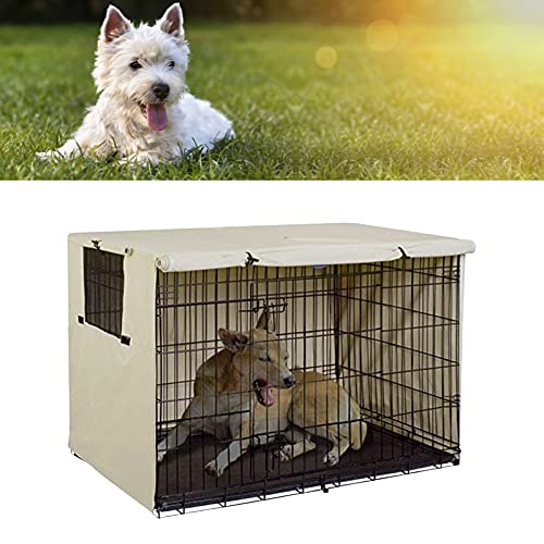 Cubierta de la Jaula del Animal Doméstico, Cubierta del Cajón del Perro del Protector Solar Impermeable a Prueba de Polvo para Interior para Al Aire Libre(Beige)