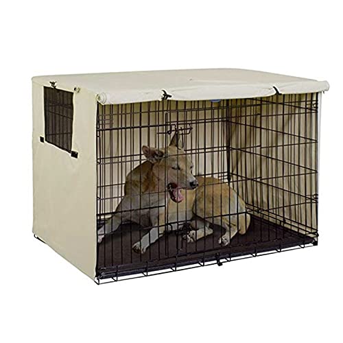 Cubierta de la Jaula del Animal Doméstico, Cubierta del Cajón del Perro del Protector Solar Impermeable a Prueba de Polvo para Interior para Al Aire Libre(Beige)