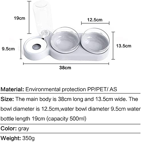 Cuenco del Gato Doble Tazón,15°Inclinación Tazón de Alimentación para Gatos,Comederos Gatos Elevado 3 en 1 con Bebedero Automático,Antideslizante, Se Puede Utilizar para Gatos y Cachorros (Gris)