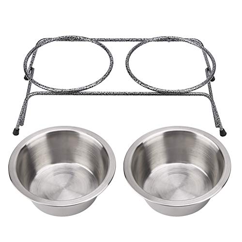 Cuenco Elevado de Acero Inoxidable para Mascotas con Doble Plato de Comida para Perros y Gatos y alimentador de Agua con Soporte de Hierro