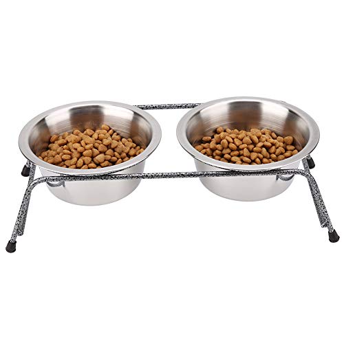 Cuenco Elevado de Acero Inoxidable para Mascotas con Doble Plato de Comida para Perros y Gatos y alimentador de Agua con Soporte de Hierro