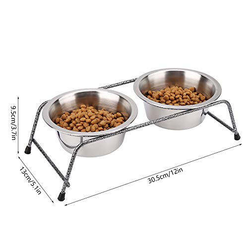 Cuenco Elevado de Acero Inoxidable para Mascotas con Doble Plato de Comida para Perros y Gatos y alimentador de Agua con Soporte de Hierro