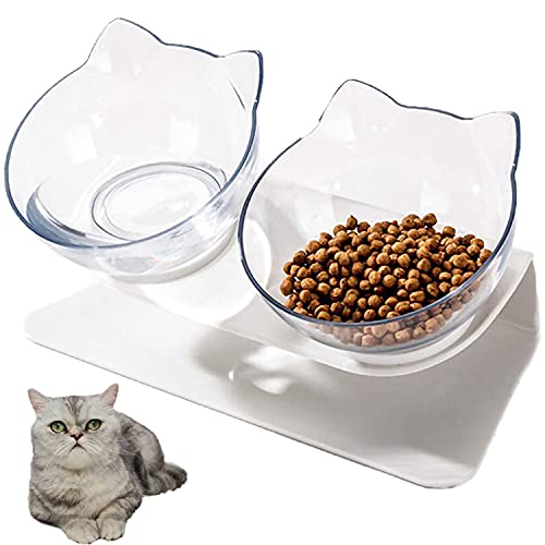 Cuenco para Mascotas,Comederos para Gatos con Soporte,Tazón de Gato Ortopédico, Plataforma Inclinada de 15°Alimentador para Gatos (Clear+Clear)