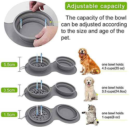 Cuenco Plegable para Perros,Cuencos Doble para Perro Gato,Comedero Lento Mascotas y Cuenco Agua,Cuencos con mosquetón,Silicona Antiderrame,para Perros Pequeños,Medianos,Gatos