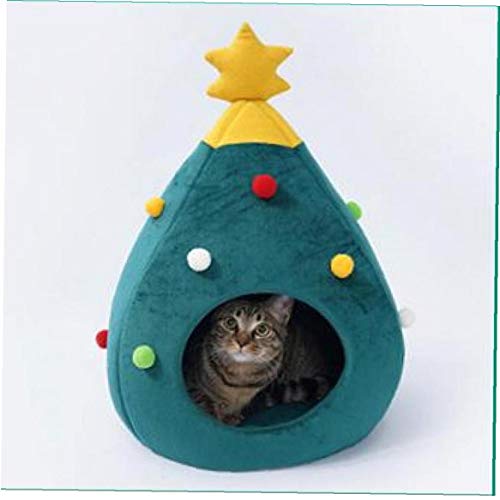 CULER Gato de Navidad de Fieltro Cueva Cama Forma del árbol de Semi-Cerrado Nido Mascotas Gatos Animales domésticos Invierno Caliente del Perrito de la Cama para Dormir 48x40x40cm Mat Regalo