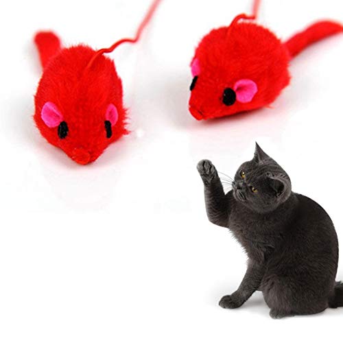 Cupcinu Juguete Interactivo Gato Juguete para Mascotas Juguete Palo Gato Gracioso con Cuerda Juguete de ratón de Peluche (Rojo)