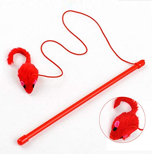 Cupcinu Juguete Interactivo Gato Juguete para Mascotas Juguete Palo Gato Gracioso con Cuerda Juguete de ratón de Peluche (Rojo)