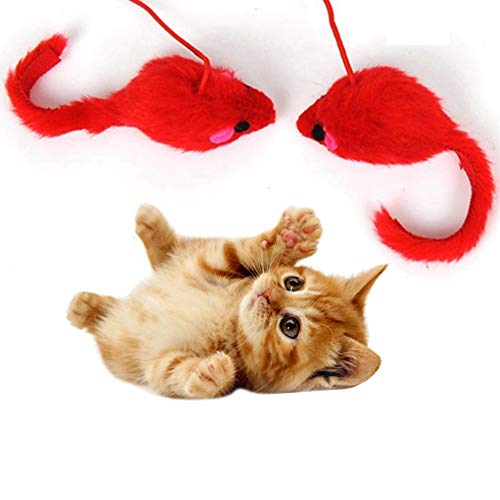 Cupcinu Juguete Interactivo Gato Juguete para Mascotas Juguete Palo Gato Gracioso con Cuerda Juguete de ratón de Peluche (Rojo)