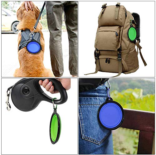 CYWVYNYT 2 cuencos para perros plegables de viaje, a prueba de fugas, con mosquetón de escalada para gatos, perros y mascotas para agua y comida (350 ml, azul y verde)