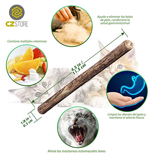 CZ Store Palitos Matatabi | Pack de 10 | ✮GARANTÍA DE por Vida✮ - Juguete Reusable con Hierba Gatera Calmante para Gatos y Gatitos - Higiene Bucal, Aliento - Sabor Menta, Madera Natural Orgánica