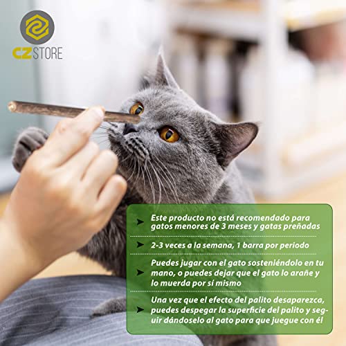 CZ Store Palitos Matatabi | Pack de 10 | ✮GARANTÍA DE por Vida✮ - Juguete Reusable con Hierba Gatera Calmante para Gatos y Gatitos - Higiene Bucal, Aliento - Sabor Menta, Madera Natural Orgánica