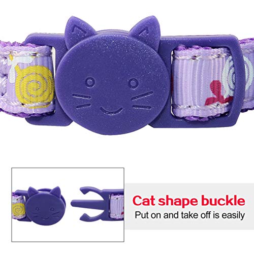 DAIXI Collar de Gato 4PC, Collar de Gato Ajustable de Bell con Hebilla de liberación Collar de Gato de Bell con Tira de Nylon en Forma de corazón para Gato, Cachorro