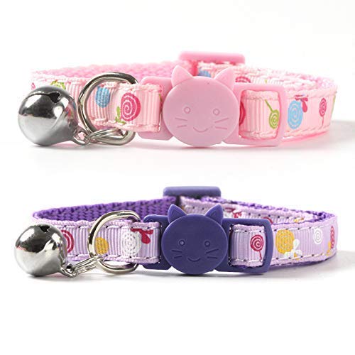 DAIXI Collar de Gato 4PC, Collar de Gato Ajustable de Bell con Hebilla de liberación Collar de Gato de Bell con Tira de Nylon en Forma de corazón para Gato, Cachorro