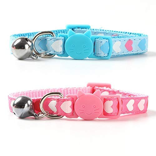 DAIXI Collar de Gato 4PC, Collar de Gato Ajustable de Bell con Hebilla de liberación Collar de Gato de Bell con Tira de Nylon en Forma de corazón para Gato, Cachorro