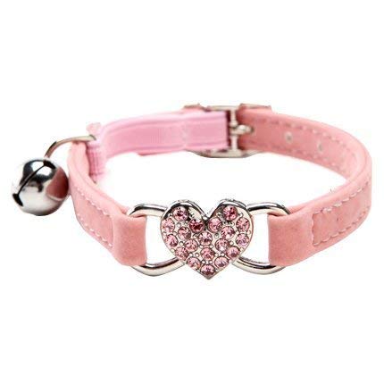 DAIXI Collares para Gatos con la Campana y del Cristal del corazón Suministros Linda del Animal doméstico Negro + Rosa