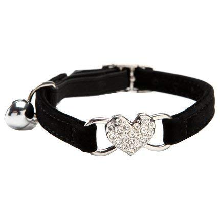 DAIXI Collares para Gatos con la Campana y del Cristal del corazón Suministros Linda del Animal doméstico Negro + Rosa