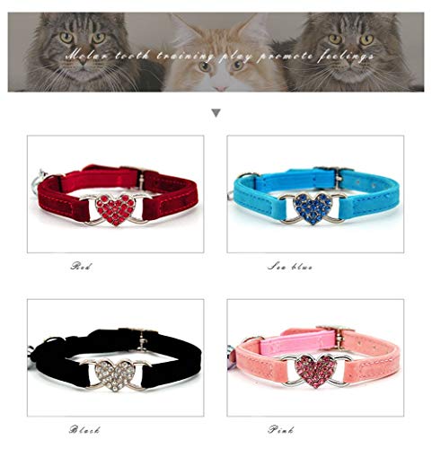 DAIXI Collares para Gatos con la Campana y del Cristal del corazón Suministros Linda del Animal doméstico Negro + Rosa