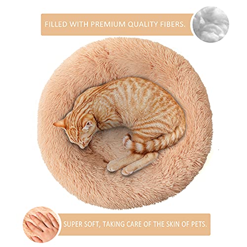 DanceWhale Redonda Cama Perro Gato Cama Cama de Felpa para Mascota Lavable Sofa Suave Cachorro Calentito Cojín(50cm, Begie)