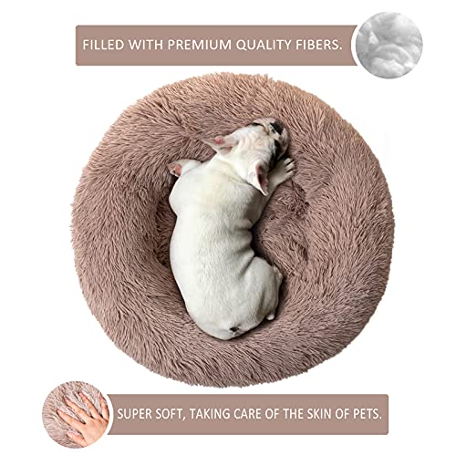 DanceWhale Redonda Cama Perro Gato Cama Cama de Felpa para Mascota Lavable Sofa Suave Cachorro Calentito Cojín(60cm, Marrón)