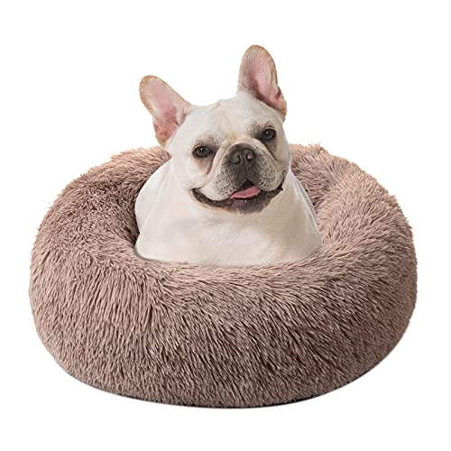 DanceWhale Redonda Cama Perro Gato Cama Cama de Felpa para Mascota Lavable Sofa Suave Cachorro Calentito Cojín(60cm, Marrón)