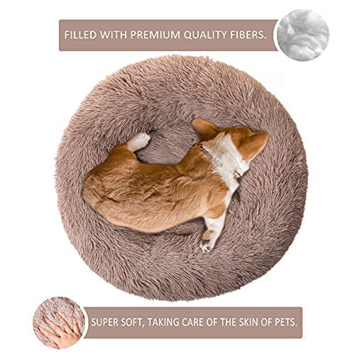 DanceWhale Redonda Cama Perro Gato Cama Cama de Felpa para Mascota Lavable Sofa Suave Cachorro Calentito Cojín(70cm, Marrón)