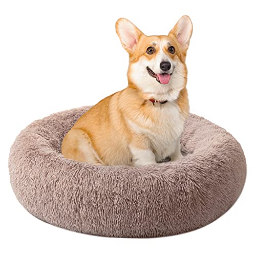 DanceWhale Redonda Cama Perro Gato Cama Cama de Felpa para Mascota Lavable Sofa Suave Cachorro Calentito Cojín(70cm, Marrón)