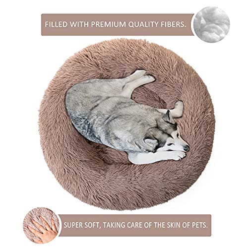 DanceWhale Redonda Cama Perro Gato Cama Cama de Felpa para Mascota Lavable Sofa Suave Cachorro Calentito Cojín(80cm, Marrón)