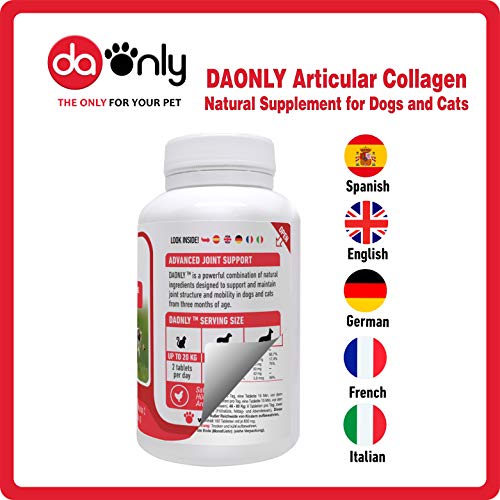 DAONLY colágeno Natural antiinflamatorio para Perros |120 Comprimidos| Pastillas Naturales | Alternativa a medicamentos y condroprotectores para Gatos (120 Tabletas)