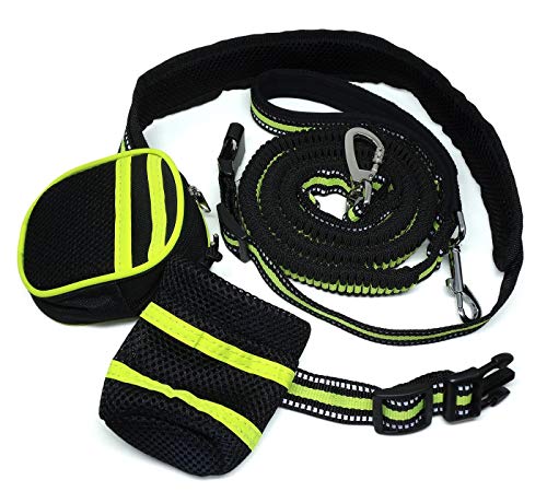 DAONLY Correa para Correr con el Perro. Correa Extensible Ideal para Correr, Bicicleta, Deporte, Running con Bolsa para telefono y Accesorios. Correa Perro elástica Reflectante