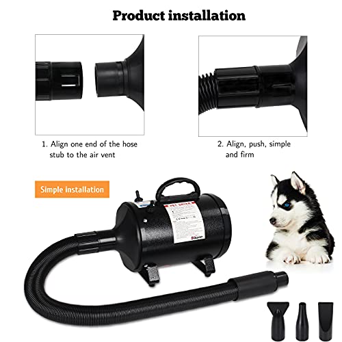 DAWOO Secador de Pelo para Perros 2800w/3.8HP, Manguera de 2.5 M, 4 boquillas Perro Pelo Secador Profesional. (Negro XXL)