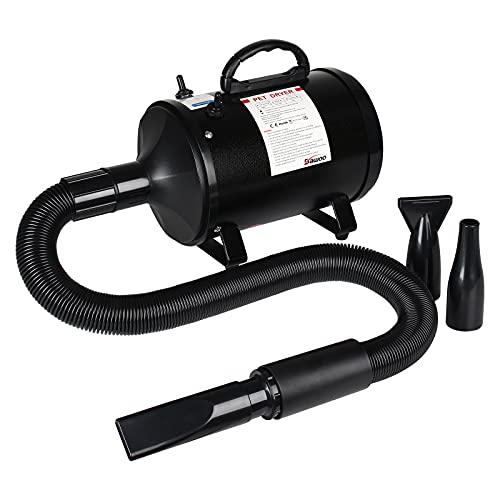 DAWOO Secador de Pelo para Perros 2800w/3.8HP, Manguera de 2.5 M, 4 boquillas Perro Pelo Secador Profesional. (Negro XXL)