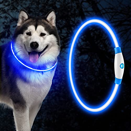 DazSpirit Collar De Luz Led Para Perro, Collar De Perro Luminoso Usb Recargable, Collar De Perro Cortable, Collar De Seguridad Para Mascotas, Para Perros Pequeños/Medianos/Grandes, 3 Modos(Azul)