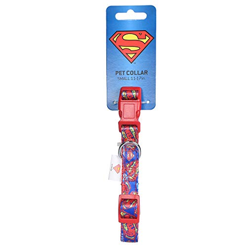 DC Comics Collar de perro Superman, pequeño, con licencia oficial de DC Comics Superman, collar de perro pequeño para perros pequeños con anilla en D, ropa de perro y accesorios para mascotas