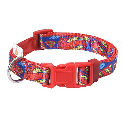 DC Comics Collar de perro Superman, pequeño, con licencia oficial de DC Comics Superman, collar de perro pequeño para perros pequeños con anilla en D, ropa de perro y accesorios para mascotas