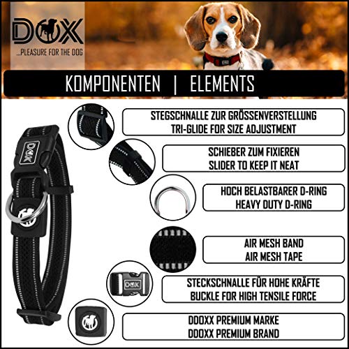 DDOXX Collar Perro Air Mesh, Ajustable, Reflectante, Acolchado | Muchos Colores & Tamaños | para Perros Pequeño, Mediano y Grande | Collares Accesorios Gato Cachorro | Negro, S