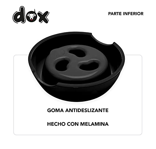 DDOXX Comedero Antivoracidad Perro, Antideslizante | Muchos Colores y Tamaños | para Perros Pequeño, Mediano y Grande | Bol Accesorios Melamina Gato Cachorro | Negro, 140 ml