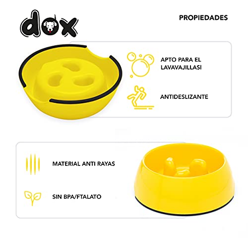 DDOXX Comedero Antivoracidad Perro, Antideslizante | Muchos Colores y Tamaños | para Perros Pequeño, Mediano y Grande | Bol Accesorios Melamina Gato Cachorro | Amarillo, 600 ml