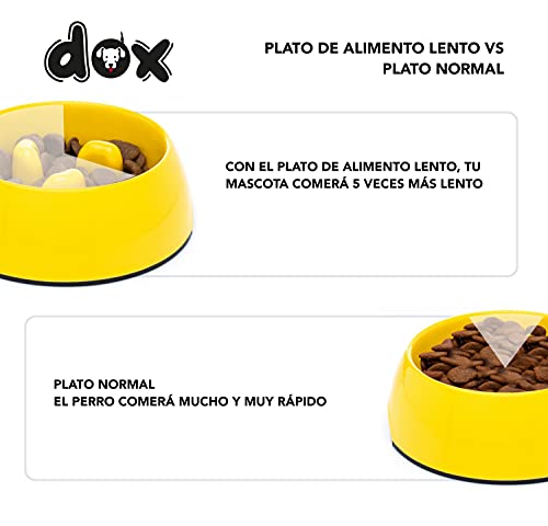 DDOXX Comedero Antivoracidad Perro, Antideslizante | Muchos Colores y Tamaños | para Perros Pequeño, Mediano y Grande | Bol Accesorios Melamina Gato Cachorro | Amarillo, 600 ml