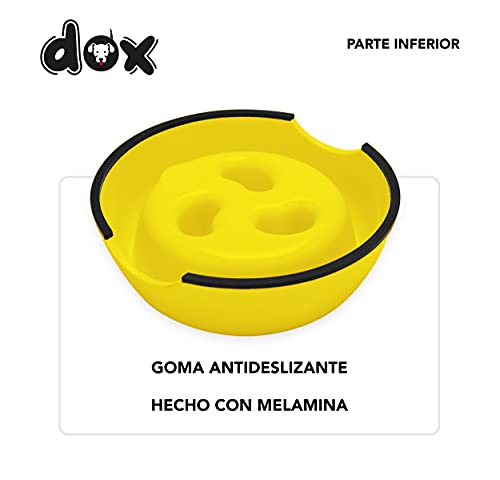 DDOXX Comedero Antivoracidad Perro, Antideslizante | Muchos Colores y Tamaños | para Perros Pequeño, Mediano y Grande | Bol Accesorios Melamina Gato Cachorro | Amarillo, 600 ml