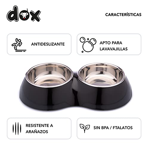 DDOXX Comedero Doble Perro, Antideslizante | Muchos Colores y Tamaños | para Perros Pequeño, Mediano y Grande | Bol Accesorios Acero INOX-Idable Melamina Gato Cachorro | Negro, 2 x 700 ml