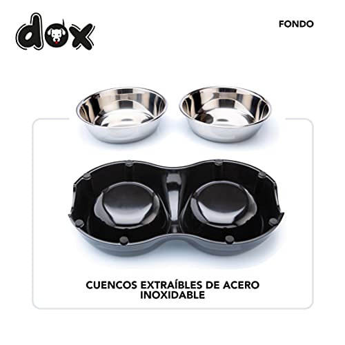 DDOXX Comedero Doble Perro, Antideslizante | Muchos Colores y Tamaños | para Perros Pequeño, Mediano y Grande | Bol Accesorios Acero INOX-Idable Melamina Gato Cachorro | Negro, 2 x 700 ml