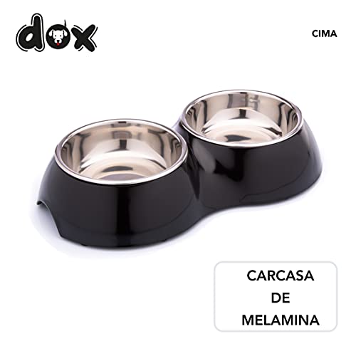 DDOXX Comedero Doble Perro, Antideslizante | Muchos Colores y Tamaños | para Perros Pequeño, Mediano y Grande | Bol Accesorios Acero INOX-Idable Melamina Gato Cachorro | Negro, 2 x 700 ml