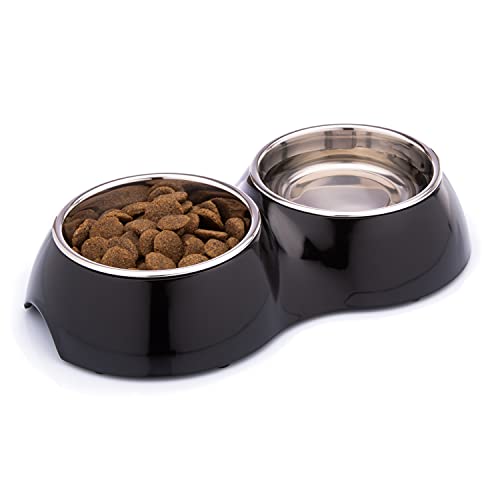 DDOXX Comedero Doble Perro, Antideslizante | Muchos Colores y Tamaños | para Perros Pequeño, Mediano y Grande | Bol Accesorios Acero INOX-Idable Melamina Gato Cachorro | Negro, 2 x 700 ml