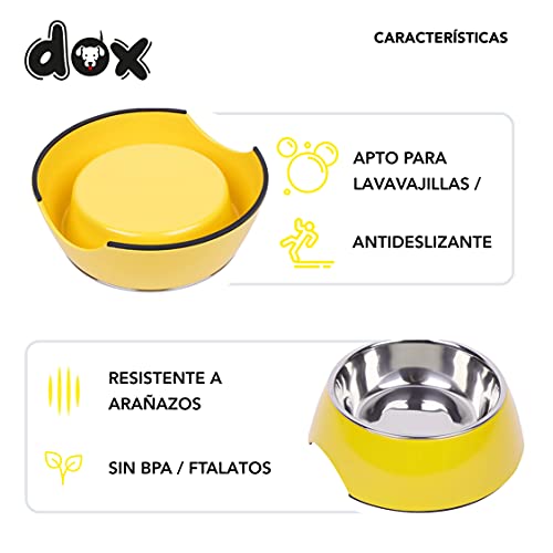 DDOXX Comedero Perro, Antideslizante | Muchos Colores y Tamaños | para Perros Pequeño, Mediano y Grande | Bol Accesorios Acero INOX-Idable Melamina Gato Cachorro | Amarillo, 700 ml