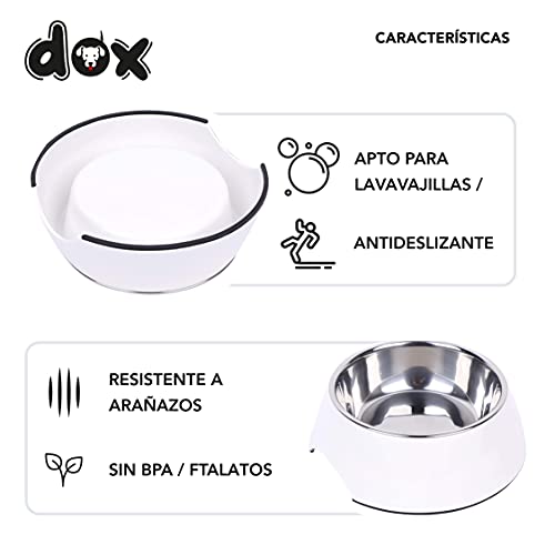 DDOXX Comedero Perro, Antideslizante | Muchos Colores y Tamaños | para Perros Pequeño, Mediano y Grande | Bol Accesorios Acero INOX-Idable Melamina Gato Cachorro | Blanco, 160 ml