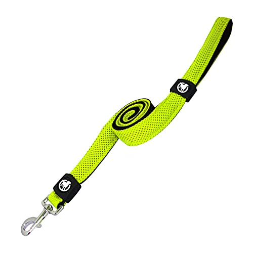 DDOXX Correa Perro Air Mesh, Acolchado, Lazo de Mano, 120 cm | Muchos Colores & Tamaños | para Perros Pequeño, Mediano y Grande | Accesorios Gato Cachorro | Amarillo, M