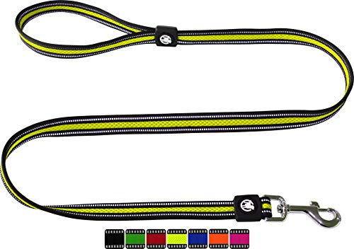 DDOXX Correa Perro Air Mesh, Reflectante, Acolchado, Lazo de Mano, 120 cm | Muchos Colores & Tamaños | para Perros Pequeño, Mediano y Grande | Accesorios Gato Cachorro | Amarillo, S