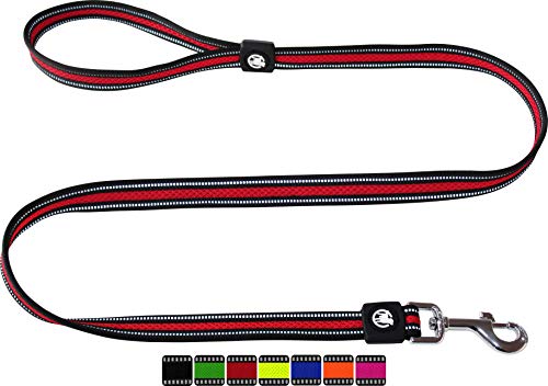 DDOXX Correa Perro Air Mesh, Reflectante, Acolchado, Lazo de Mano, 120 cm | Muchos Colores & Tamaños | para Perros Pequeño, Mediano y Grande | Accesorios Gato Cachorro | Rojo, M