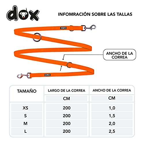 DDOXX Correa Perro de Nailon, Ajustable en 3 Direcciones, 2 m | Correas para Perros Grandes y Pequeños | Correa Doble para Perros, Gatos, Cachorros | Correa para Correr | Naranja, M