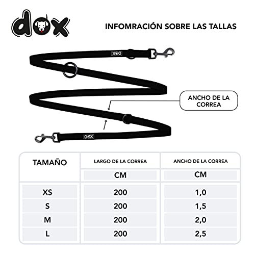 DDOXX Correa Perro de Nailon, Ajustable en 3 Direcciones, 2 m | Correas para Perros Grandes y Pequeños | Correa Doble para Perros, Gatos, Cachorros | Correa para Correr | Negro, XS